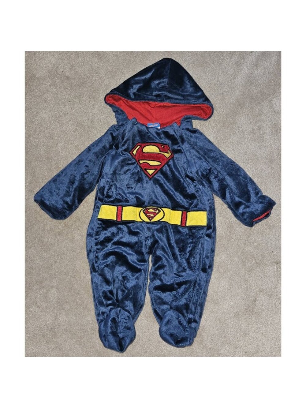 Superman Hooded Footie Outfit Baby 6-9 Months Warm Lined Halloween Costume